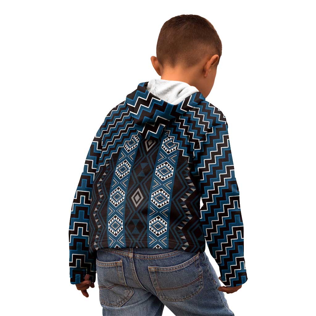 New Zealand Aotearoa Kid Hoodie Blue Poutama With Taniko Pattern LT05