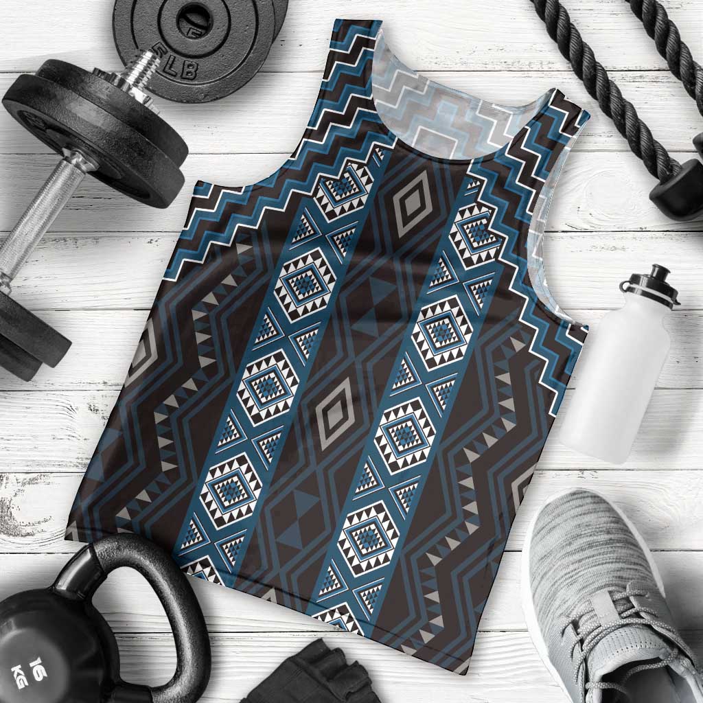 New Zealand Aotearoa Men Tank Top Blue Poutama With Taniko Pattern LT05