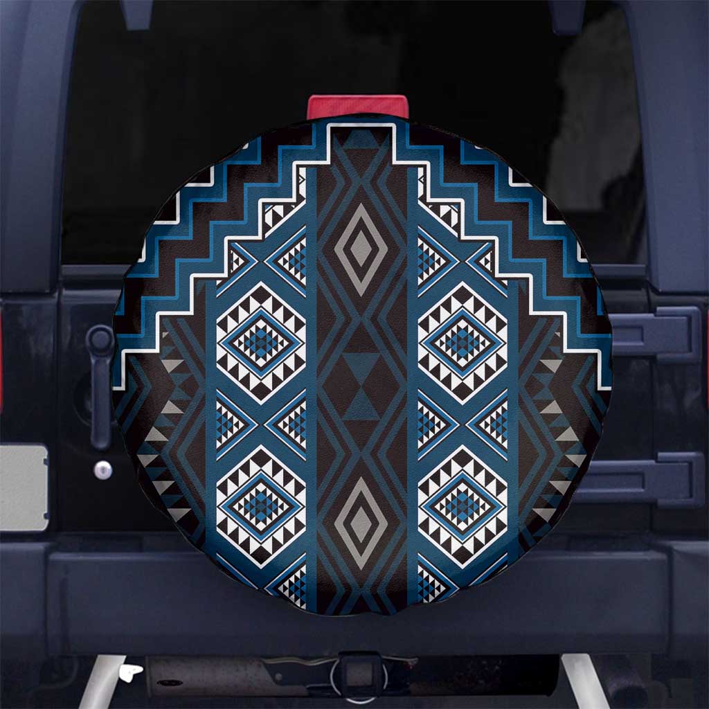 New Zealand Aotearoa Spare Tire Cover Blue Poutama With Taniko Pattern LT05 - Polynesian Pride