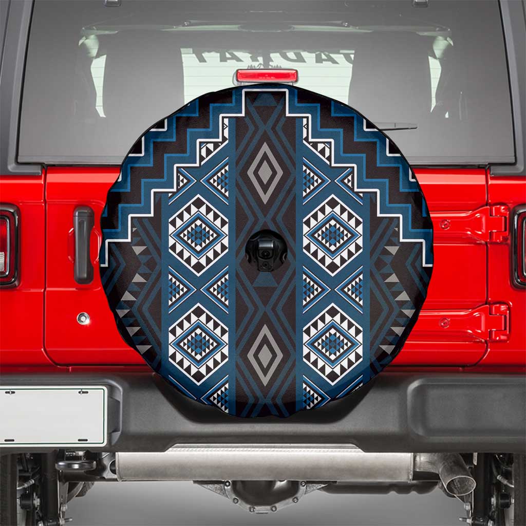 New Zealand Aotearoa Spare Tire Cover Blue Poutama With Taniko Pattern LT05 - Polynesian Pride