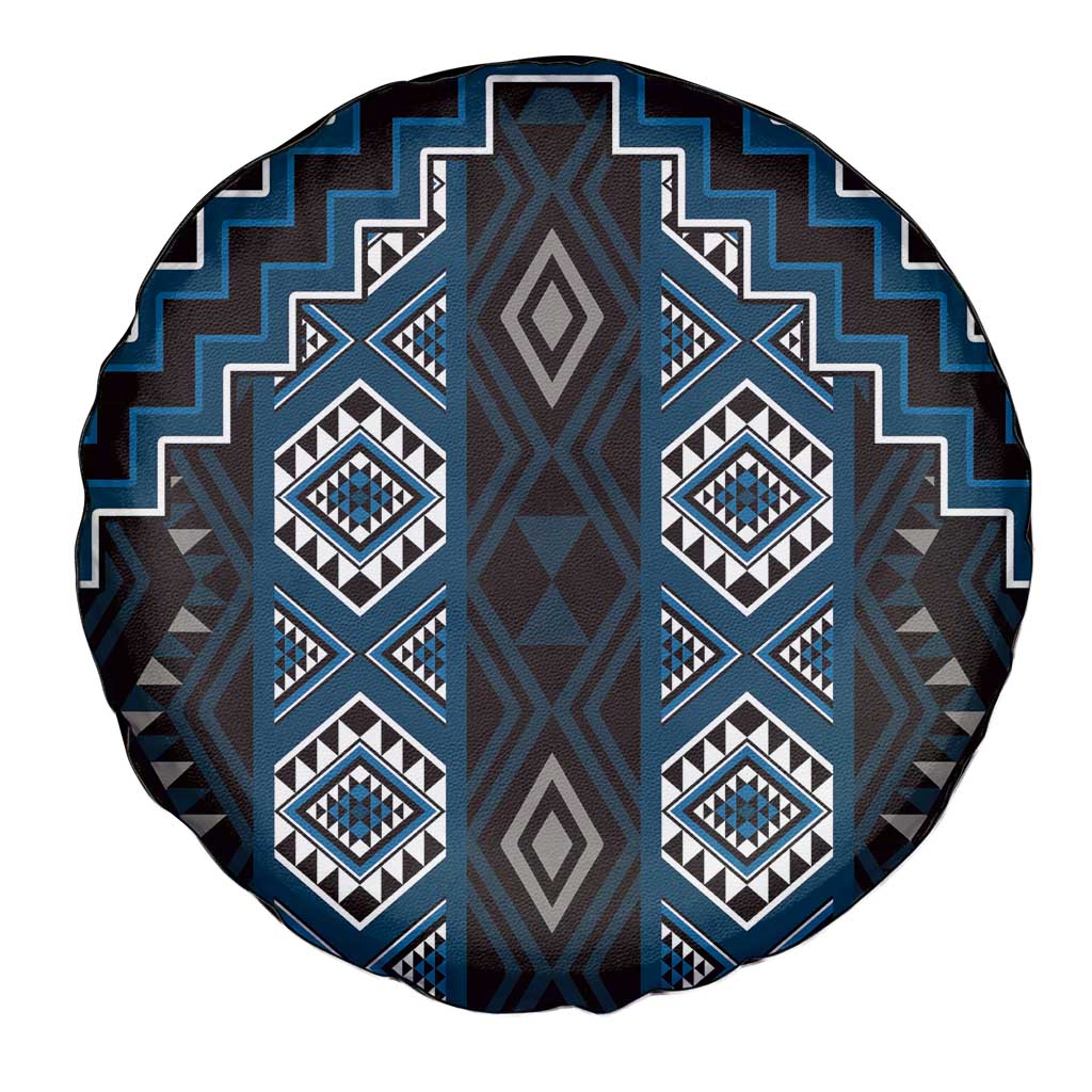 New Zealand Aotearoa Spare Tire Cover Blue Poutama With Taniko Pattern LT05 - Polynesian Pride
