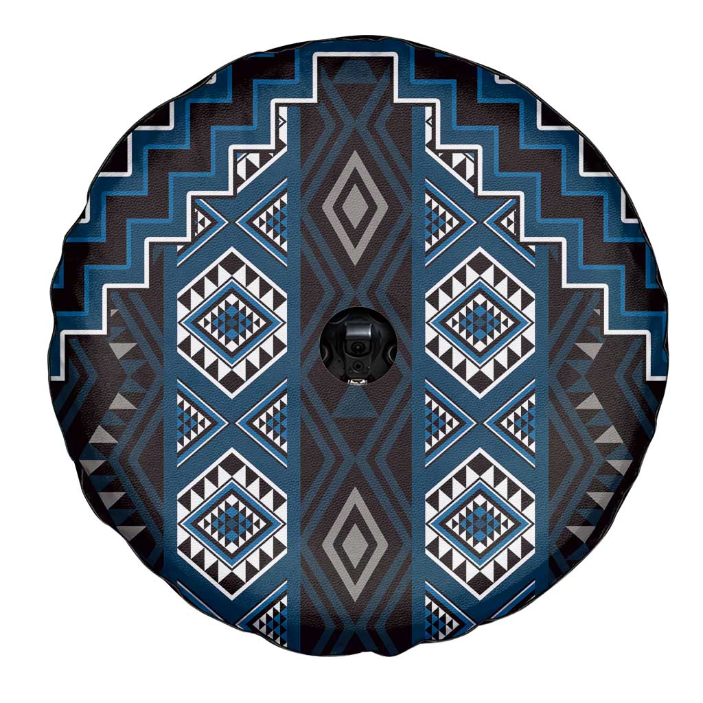 New Zealand Aotearoa Spare Tire Cover Blue Poutama With Taniko Pattern LT05 - Polynesian Pride