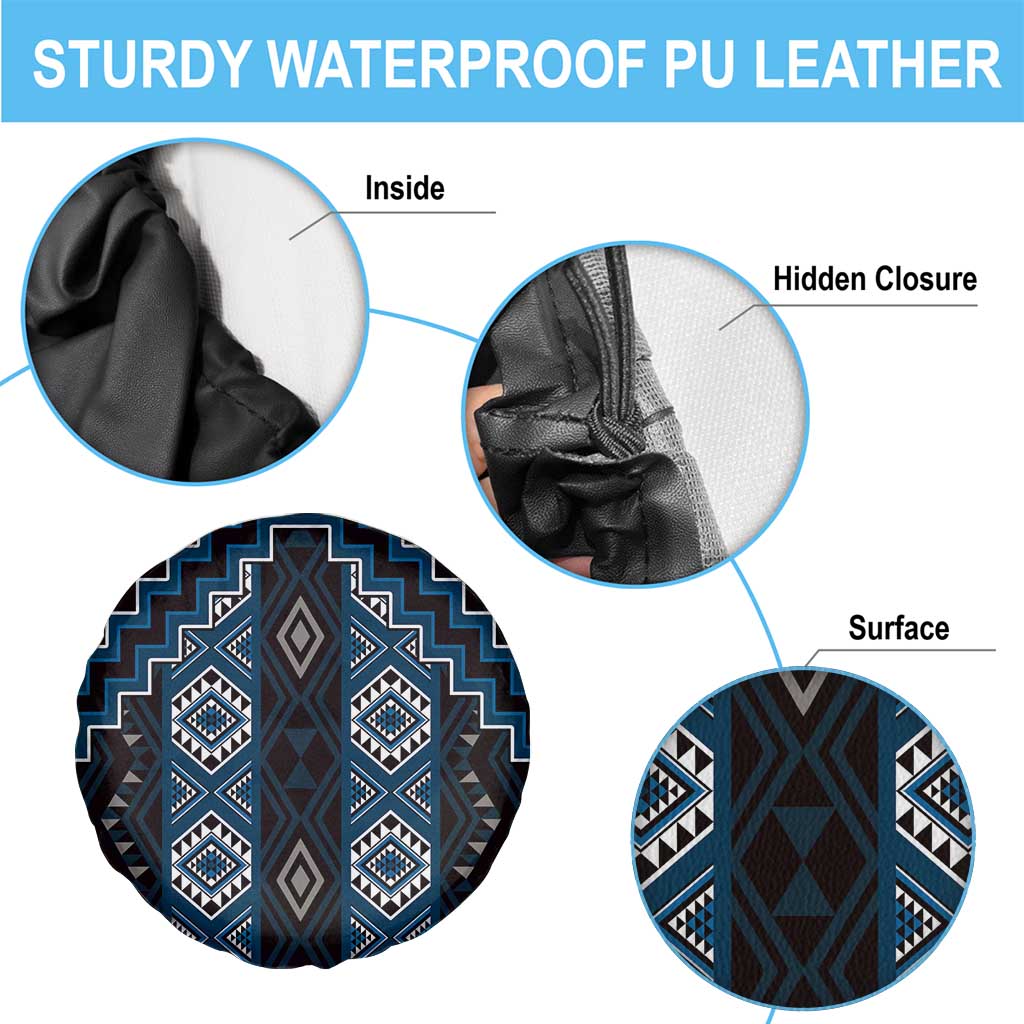 New Zealand Aotearoa Spare Tire Cover Blue Poutama With Taniko Pattern LT05 - Polynesian Pride