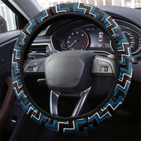 New Zealand Aotearoa Steering Wheel Cover Blue Poutama With Taniko Pattern LT05