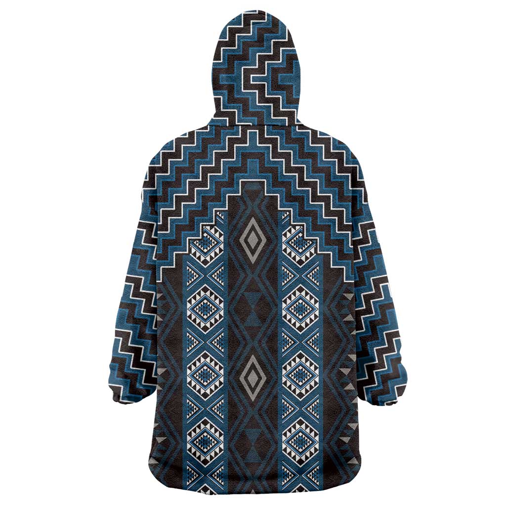 New Zealand Aotearoa Wearable Blanket Hoodie Blue Poutama With Taniko Pattern LT05
