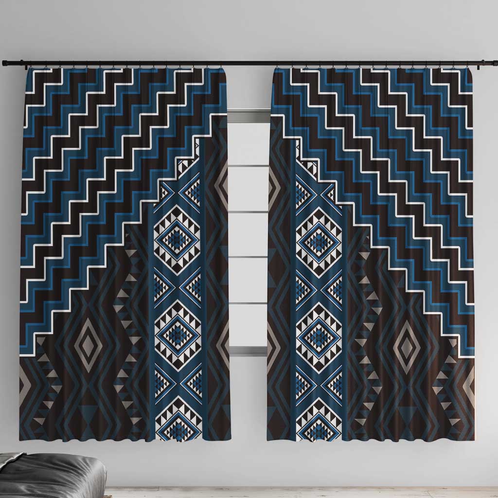 New Zealand Aotearoa Window Curtain Blue Poutama With Taniko Pattern LT05