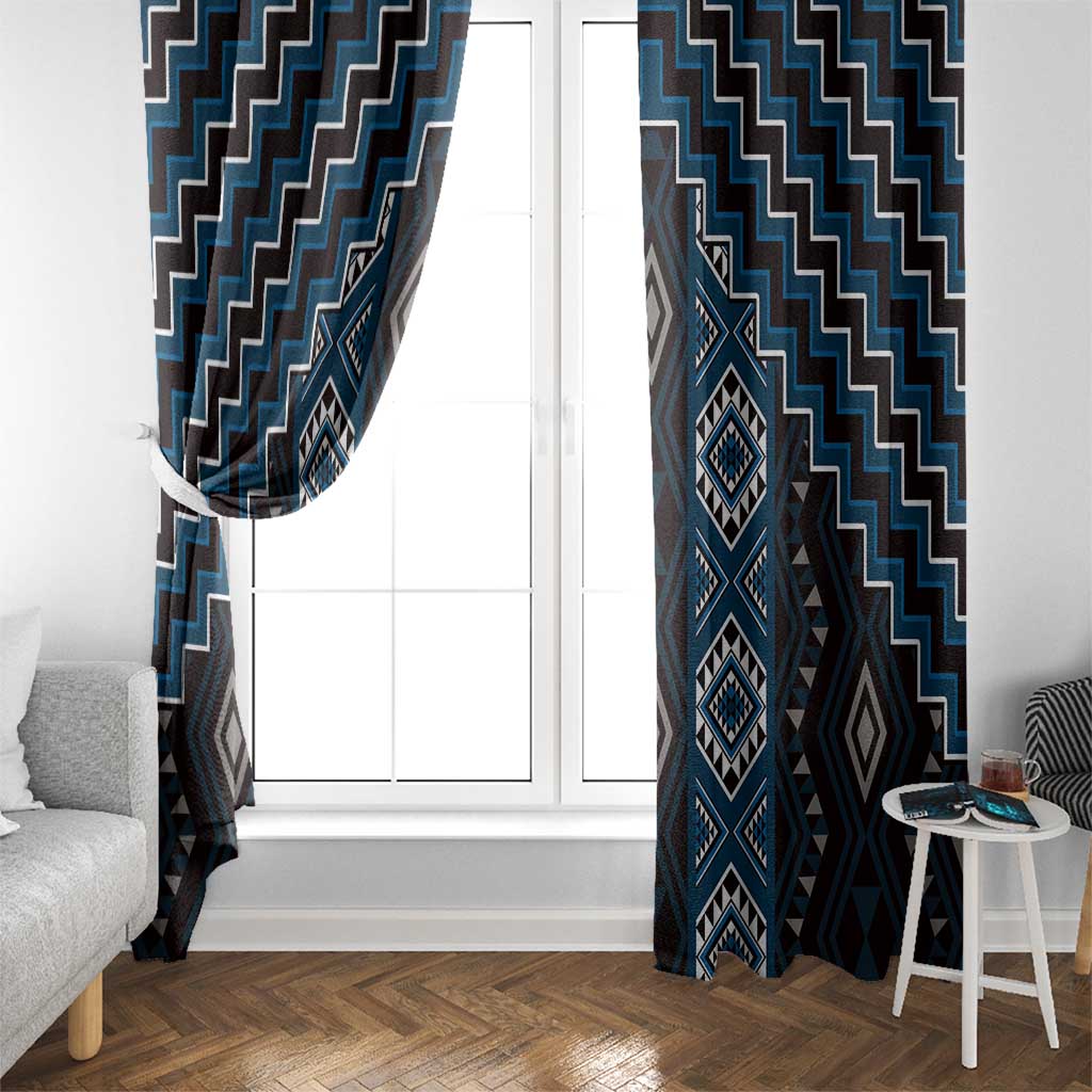 New Zealand Aotearoa Window Curtain Blue Poutama With Taniko Pattern LT05