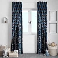 New Zealand Aotearoa Window Curtain Blue Poutama With Taniko Pattern LT05