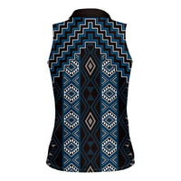New Zealand Aotearoa Women Sleeveless Polo Shirt Blue Poutama With Taniko Pattern LT05 - Polynesian Pride