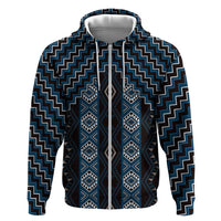 New Zealand Aotearoa Zip Hoodie Blue Poutama With Taniko Pattern LT05