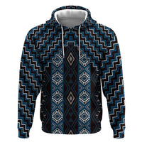 New Zealand Aotearoa Zip Hoodie Blue Poutama With Taniko Pattern LT05