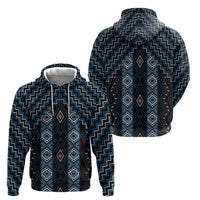 New Zealand Aotearoa Zip Hoodie Blue Poutama With Taniko Pattern LT05