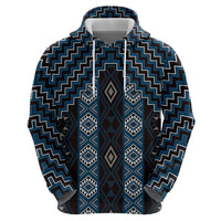 New Zealand Aotearoa Zip Hoodie Blue Poutama With Taniko Pattern LT05