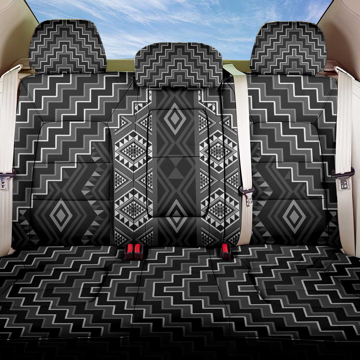 New Zealand Aotearoa Back Car Seat Cover Black Poutama With Taniko Pattern LT05