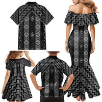 New Zealand Aotearoa Family Matching Mermaid Dress and Hawaiian Shirt Black Poutama With Taniko Pattern LT05