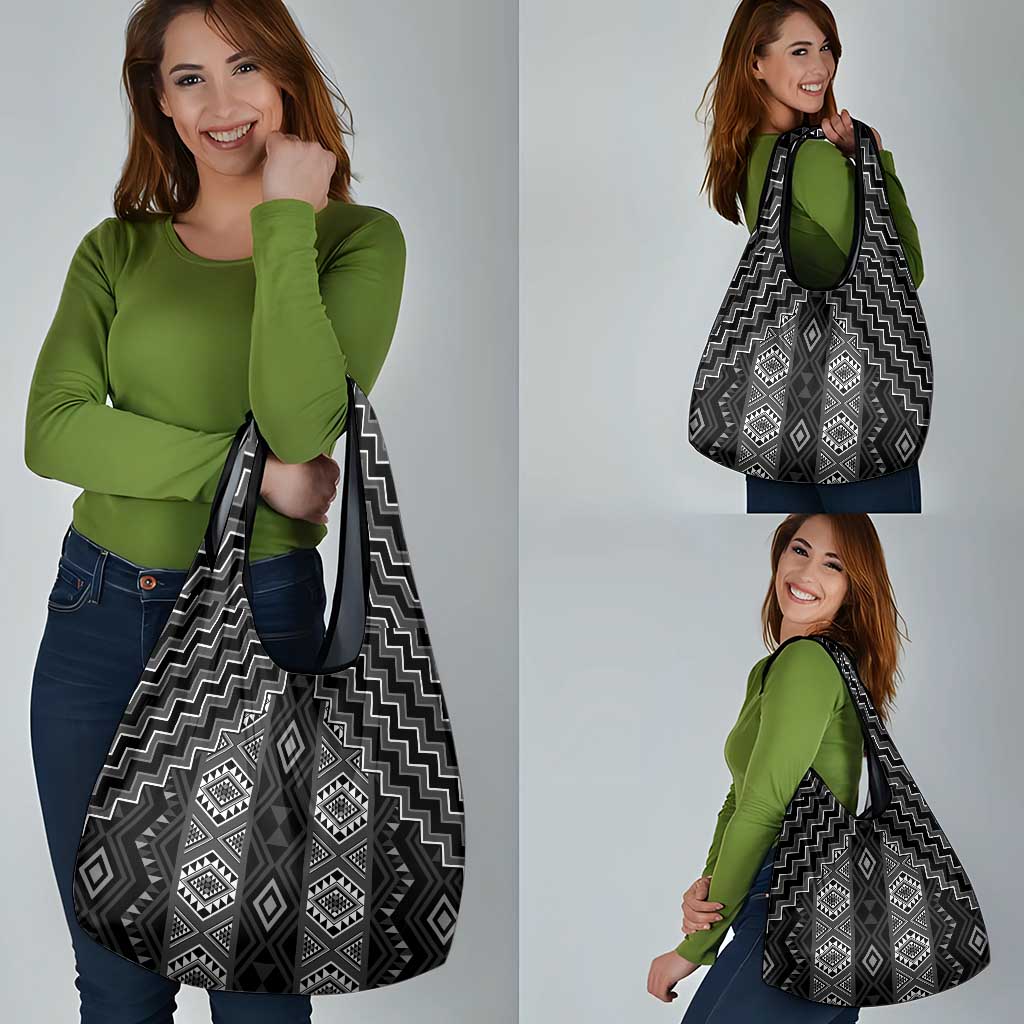 New Zealand Aotearoa Grocery Bag Black Poutama With Taniko Pattern