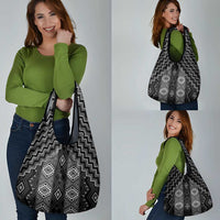 New Zealand Aotearoa Grocery Bag Black Poutama With Taniko Pattern