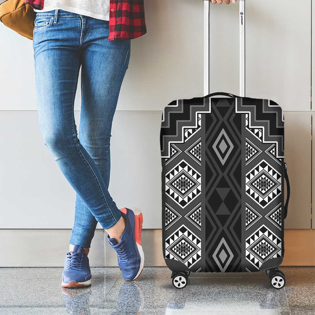 New Zealand Aotearoa Luggage Cover Black Poutama With Taniko Pattern LT05