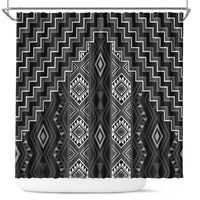 New Zealand Aotearoa Shower Curtain Black Poutama With Taniko Pattern LT05