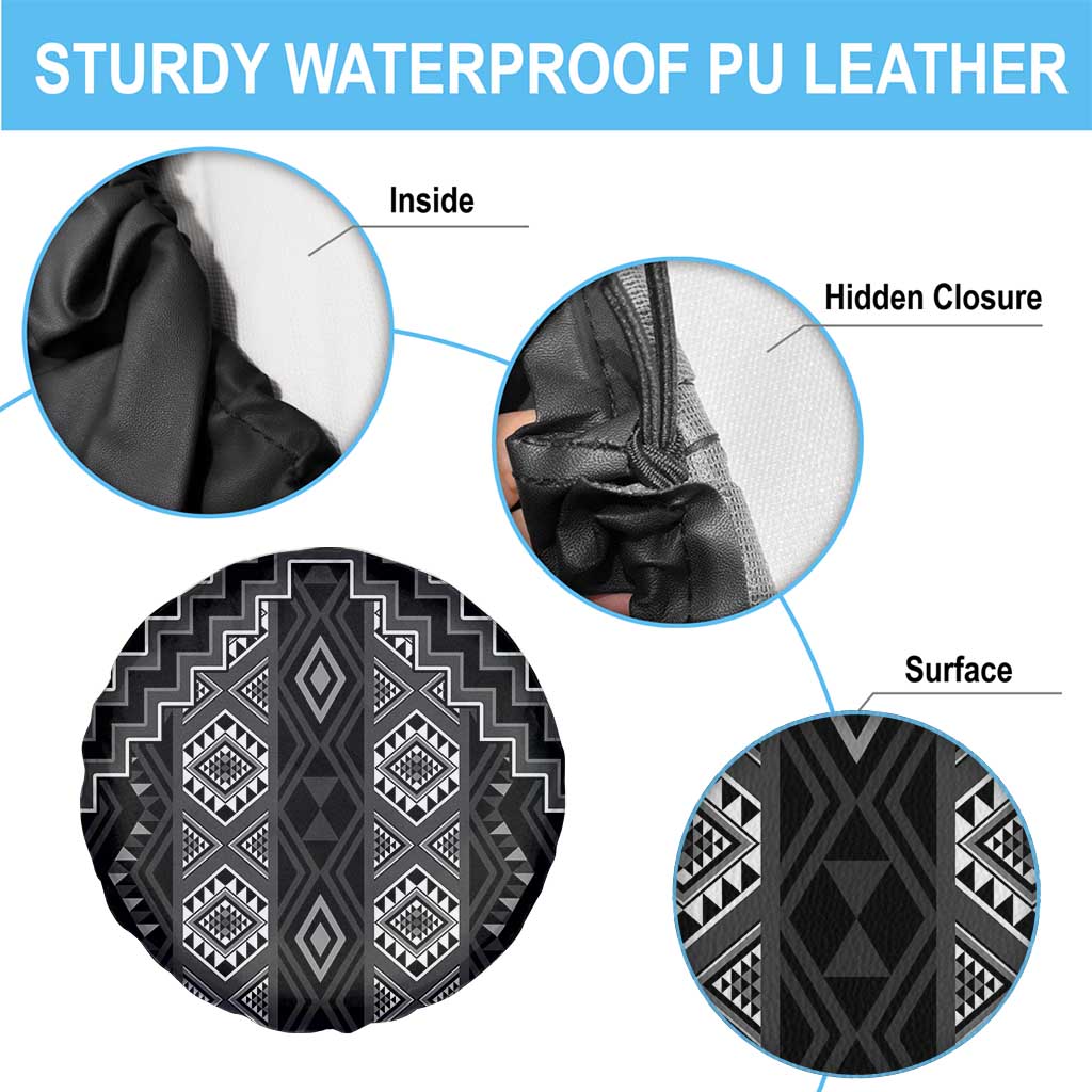 New Zealand Aotearoa Spare Tire Cover Black Poutama With Taniko Pattern LT05