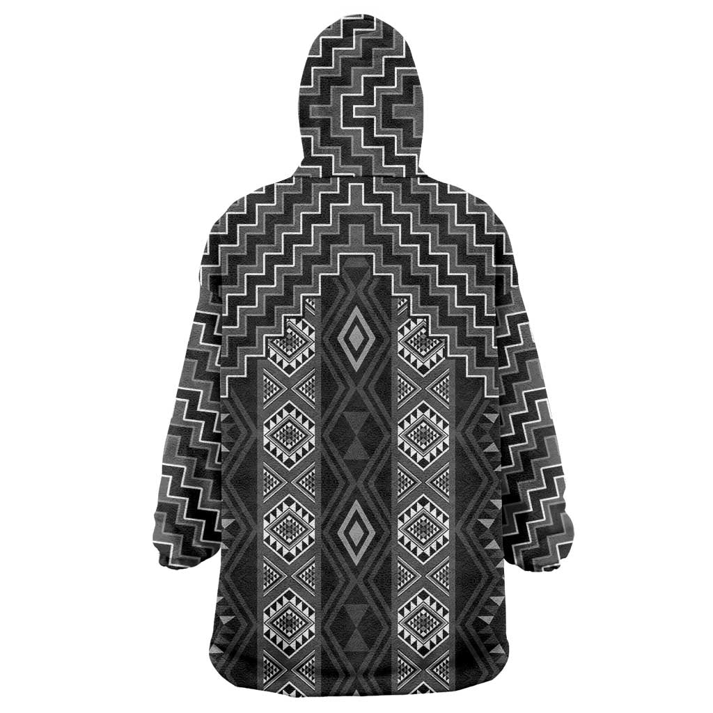 New Zealand Aotearoa Wearable Blanket Hoodie Black Poutama With Taniko Pattern LT05