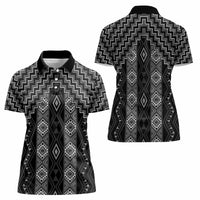 New Zealand Aotearoa Women Polo Shirt Black Poutama With Taniko Pattern LT05
