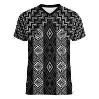 New Zealand Aotearoa Women V-Neck T-Shirt Black Poutama With Taniko Pattern LT05 Female Black - Polynesian Pride