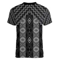 New Zealand Aotearoa Women V-Neck T-Shirt Black Poutama With Taniko Pattern LT05 - Polynesian Pride