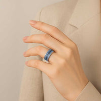 New Zealand Classic Ring Poutama Mix Blue Taniko Inspired Art - Polynesian Pride