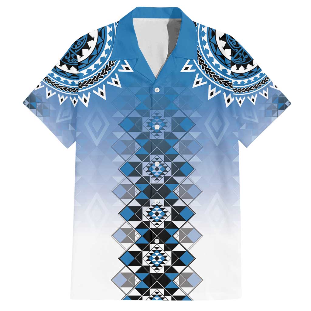 New Zealand Family Matching Long Sleeve Bodycon Dress and Hawaiian Shirt Poutama Mix Blue Taniko Inspired Art LT05