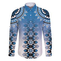 New Zealand Family Matching Long Sleeve Bodycon Dress and Hawaiian Shirt Poutama Mix Blue Taniko Inspired Art LT05