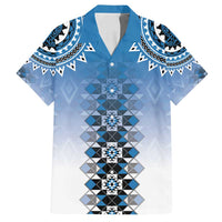 New Zealand Family Matching Puletasi and Hawaiian Shirt Poutama Mix Blue Taniko Inspired Art LT05