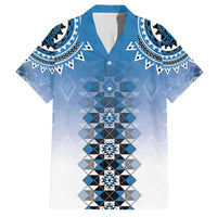 New Zealand Family Matching Short Sleeve Bodycon Dress and Hawaiian Shirt Poutama Mix Blue Taniko Inspired Art LT05
