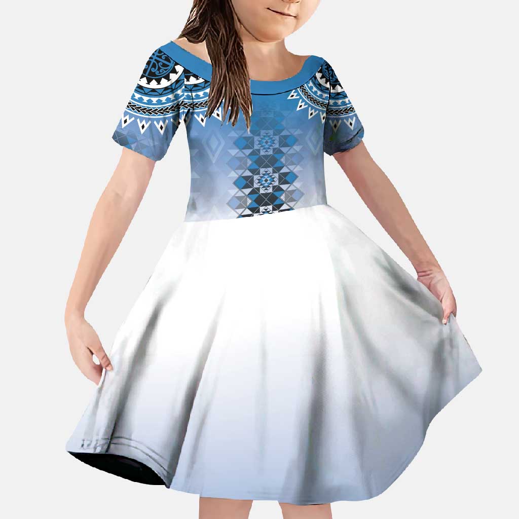 New Zealand Family Matching Summer Maxi Dress and Hawaiian Shirt Poutama Mix Blue Taniko Inspired Art LT05