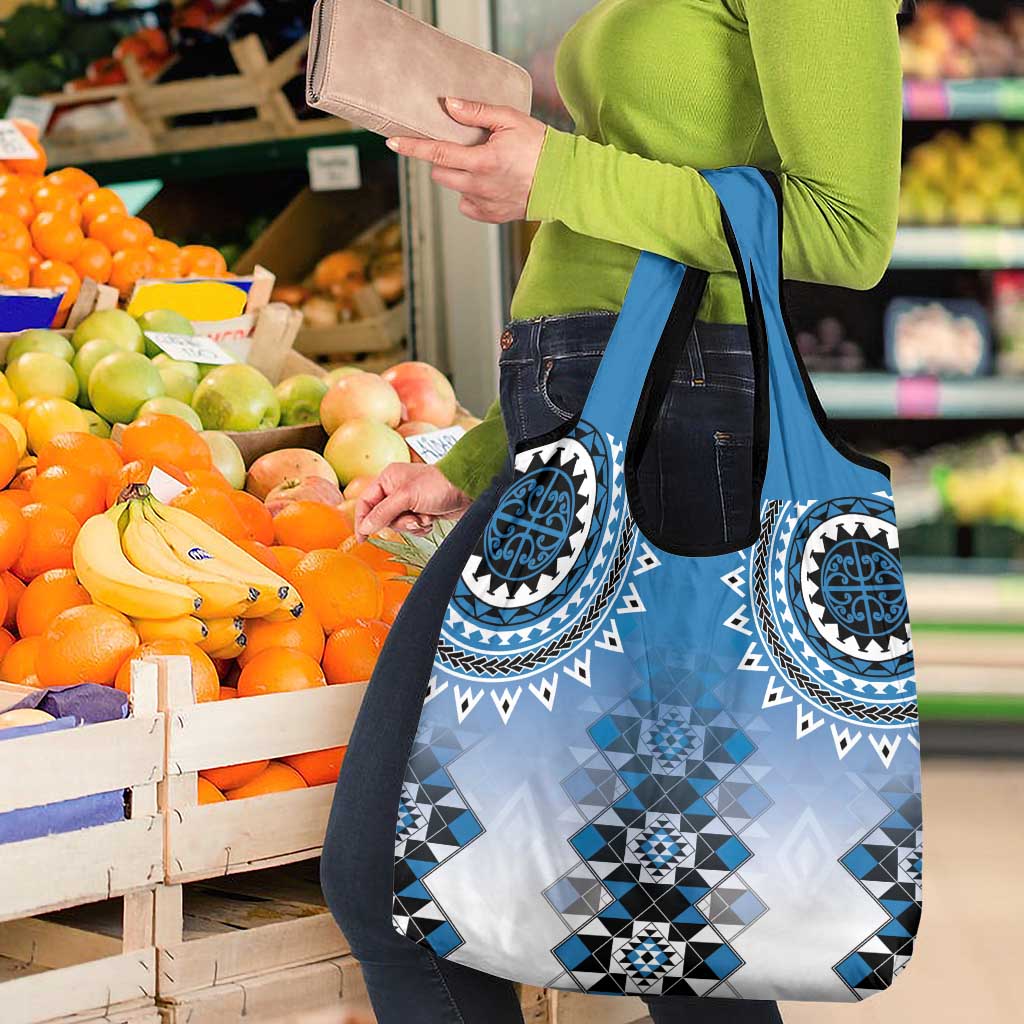 New Zealand Grocery Bag Poutama Mix Blue Taniko Inspired Art