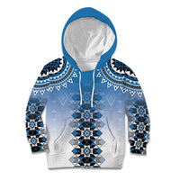 New Zealand Kid Hoodie Poutama Mix Blue Taniko Inspired Art LT05