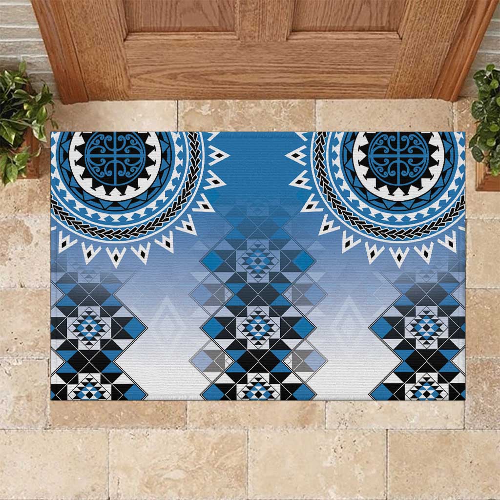 New Zealand Rubber Doormat Poutama Mix Blue Taniko Inspired Art LT05