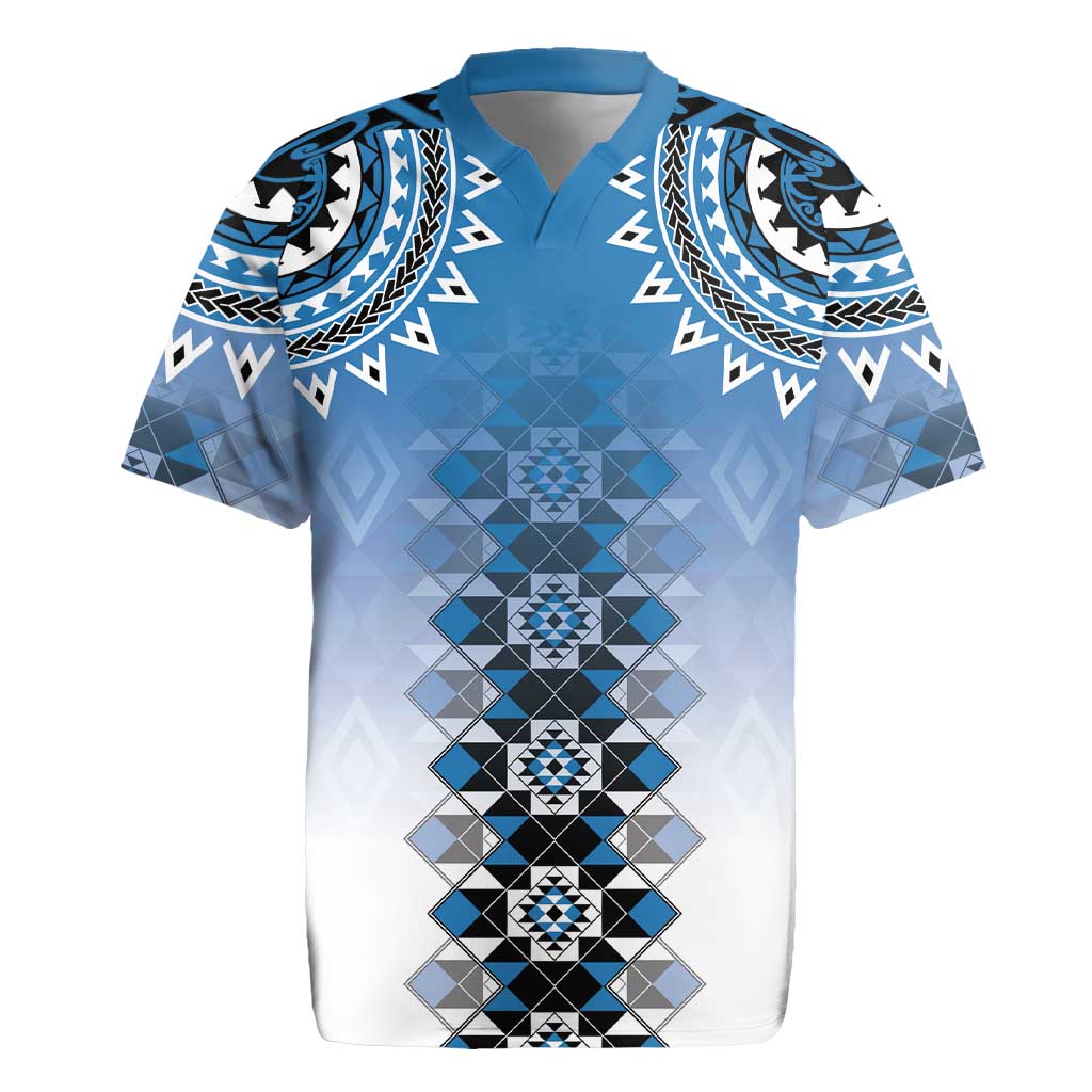 New Zealand Rugby Jersey Poutama Mix Blue Taniko Inspired Art LT05