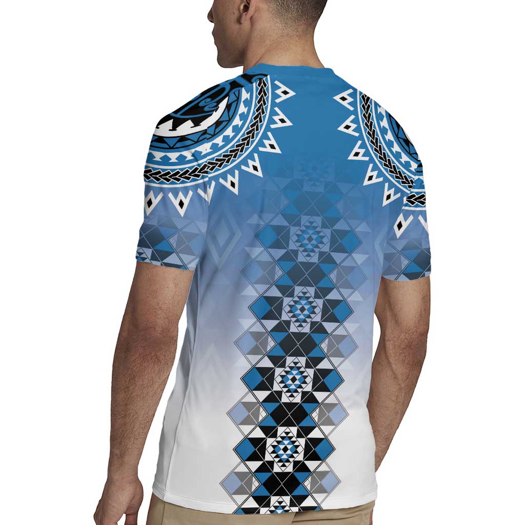 New Zealand Rugby Jersey Poutama Mix Blue Taniko Inspired Art LT05