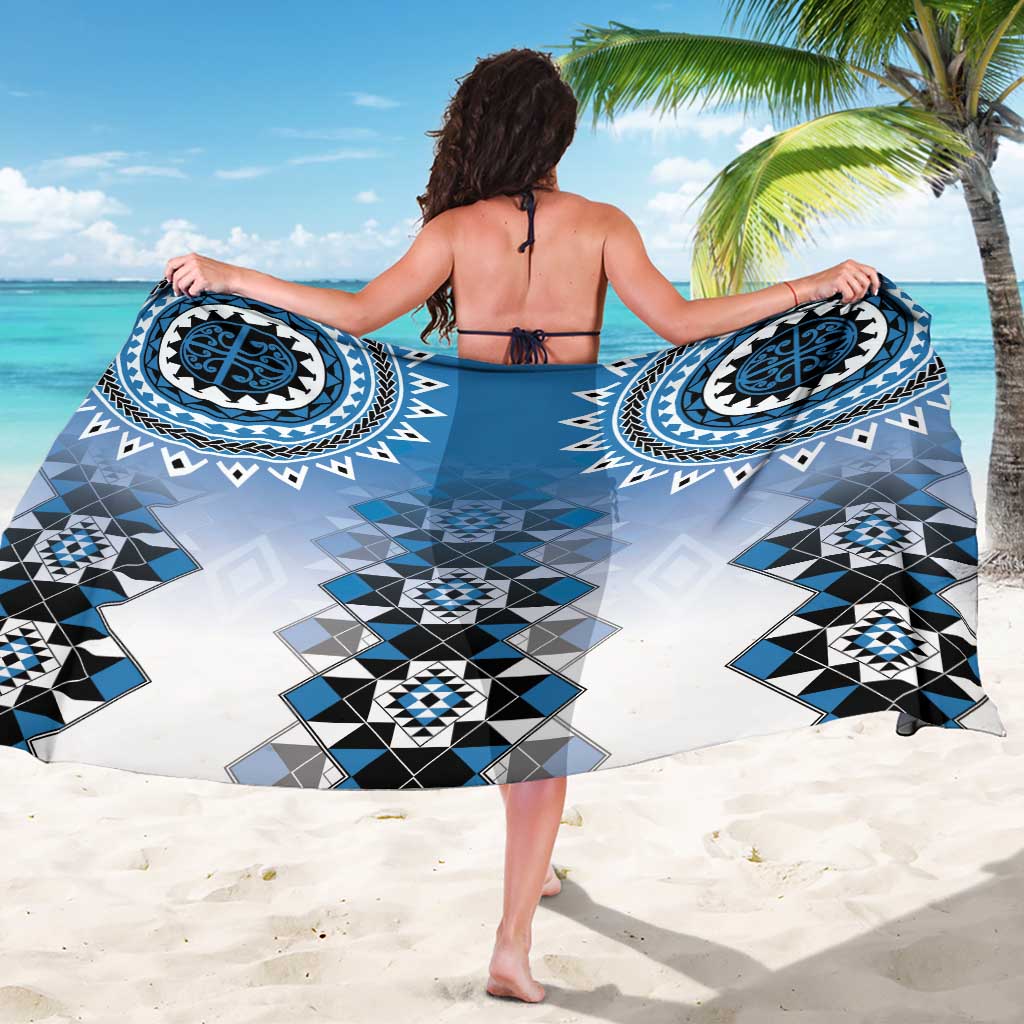 New Zealand Sarong Poutama Mix Blue Taniko Inspired Art LT05