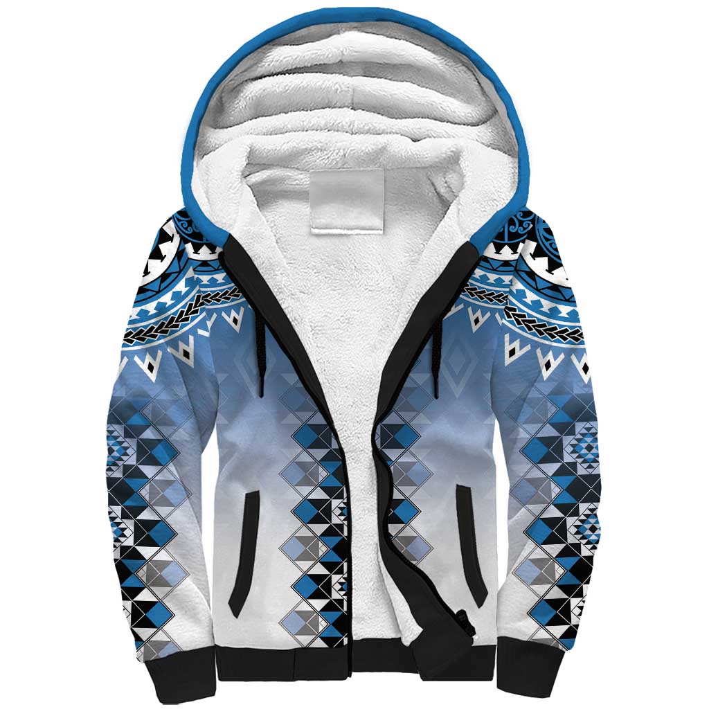 New Zealand Sherpa Hoodie Poutama Mix Blue Taniko Inspired Art LT05