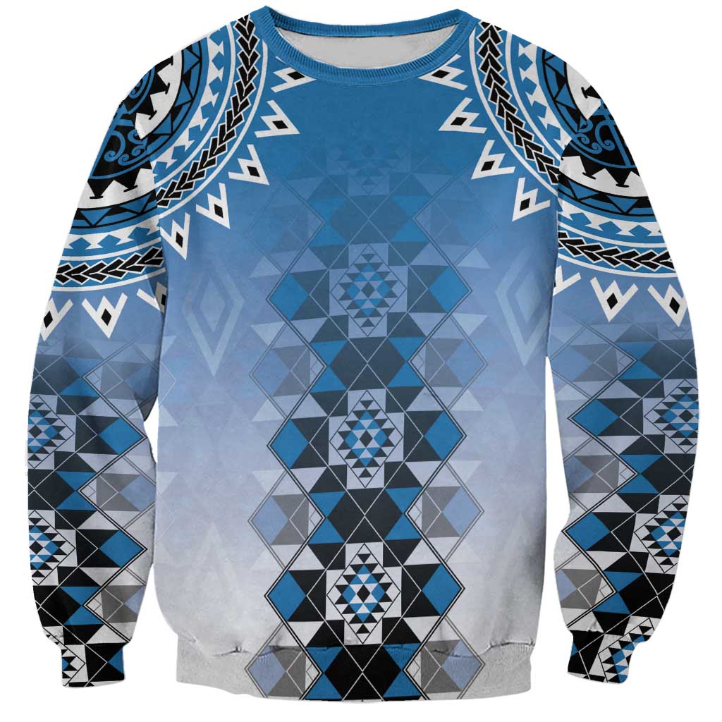 New Zealand Sweatshirt Poutama Mix Blue Taniko Inspired Art LT05 Unisex Blue - Polynesian Pride