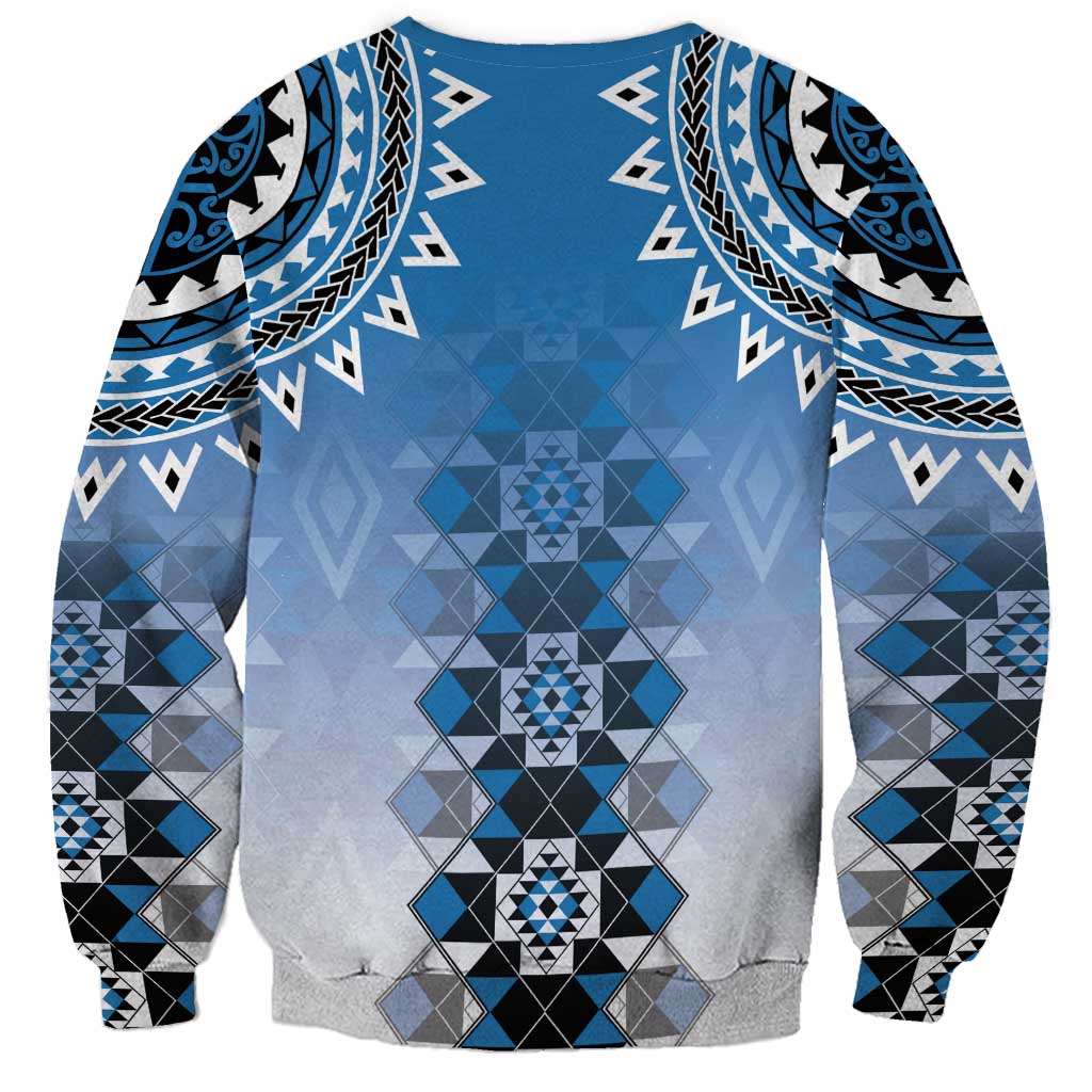 New Zealand Sweatshirt Poutama Mix Blue Taniko Inspired Art LT05 - Polynesian Pride