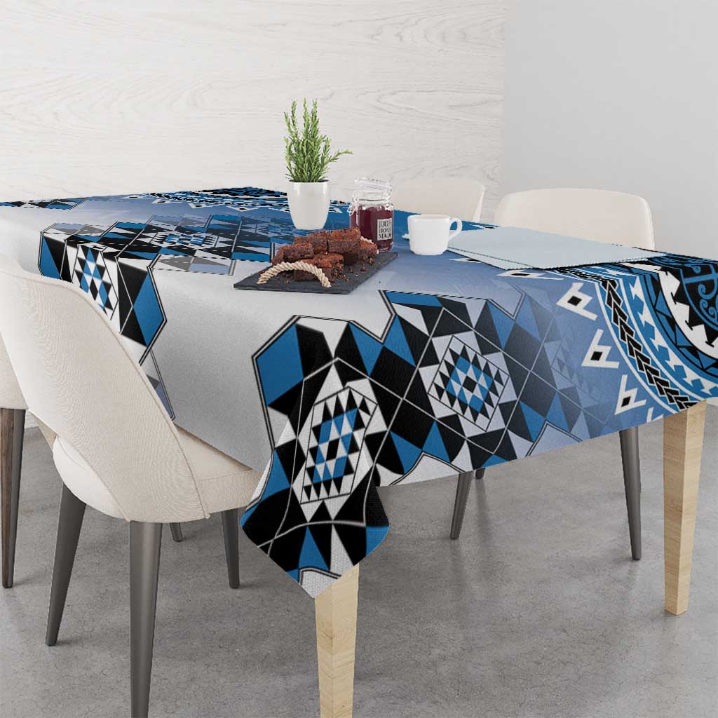 New Zealand Tablecloth Poutama Mix Blue Taniko Inspired Art LT05