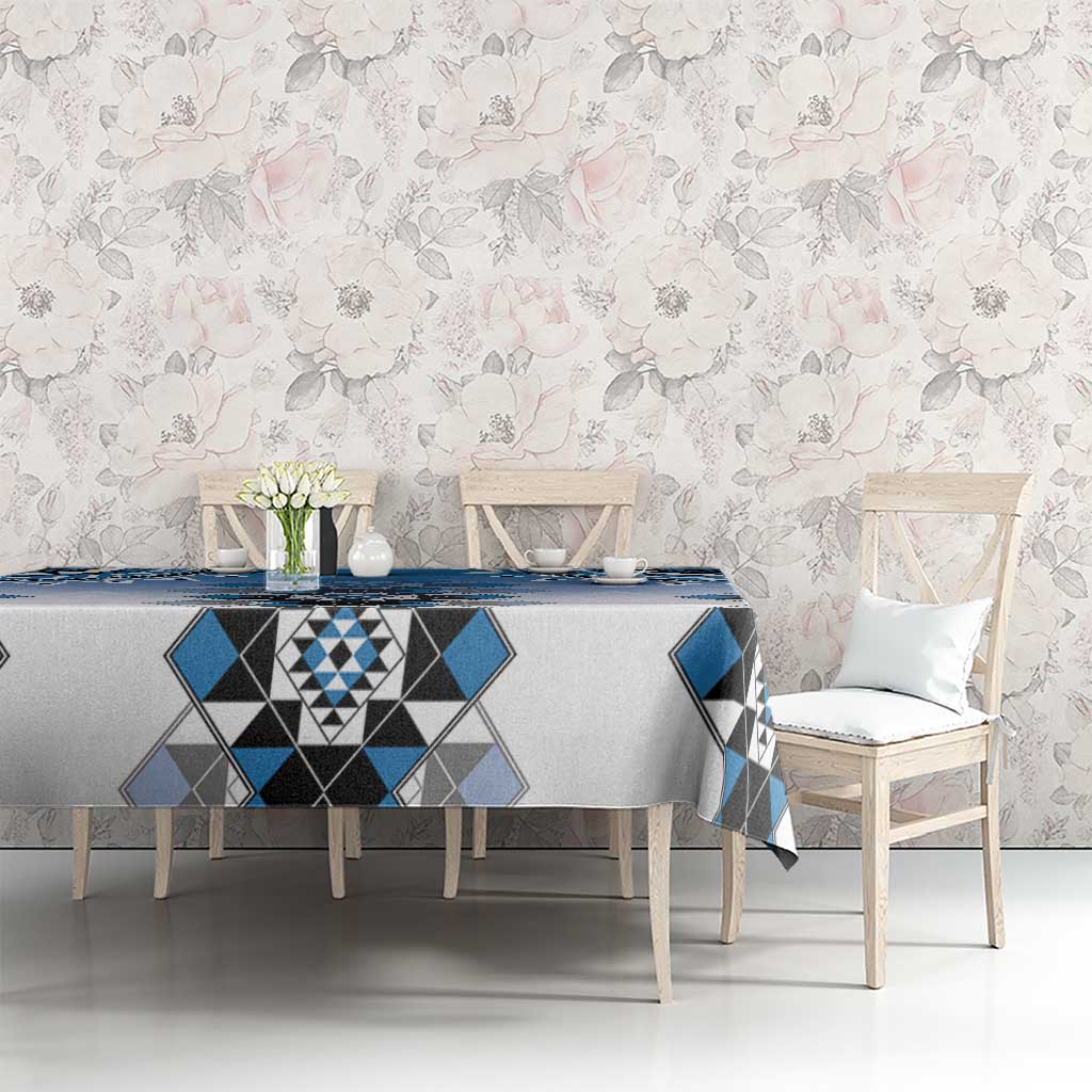 New Zealand Tablecloth Poutama Mix Blue Taniko Inspired Art LT05