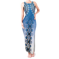 New Zealand Tank Maxi Dress Poutama Mix Blue Taniko Inspired Art LT05