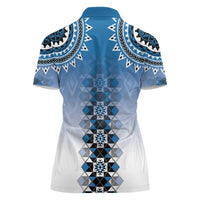 New Zealand Women Polo Shirt Poutama Mix Blue Taniko Inspired Art LT05