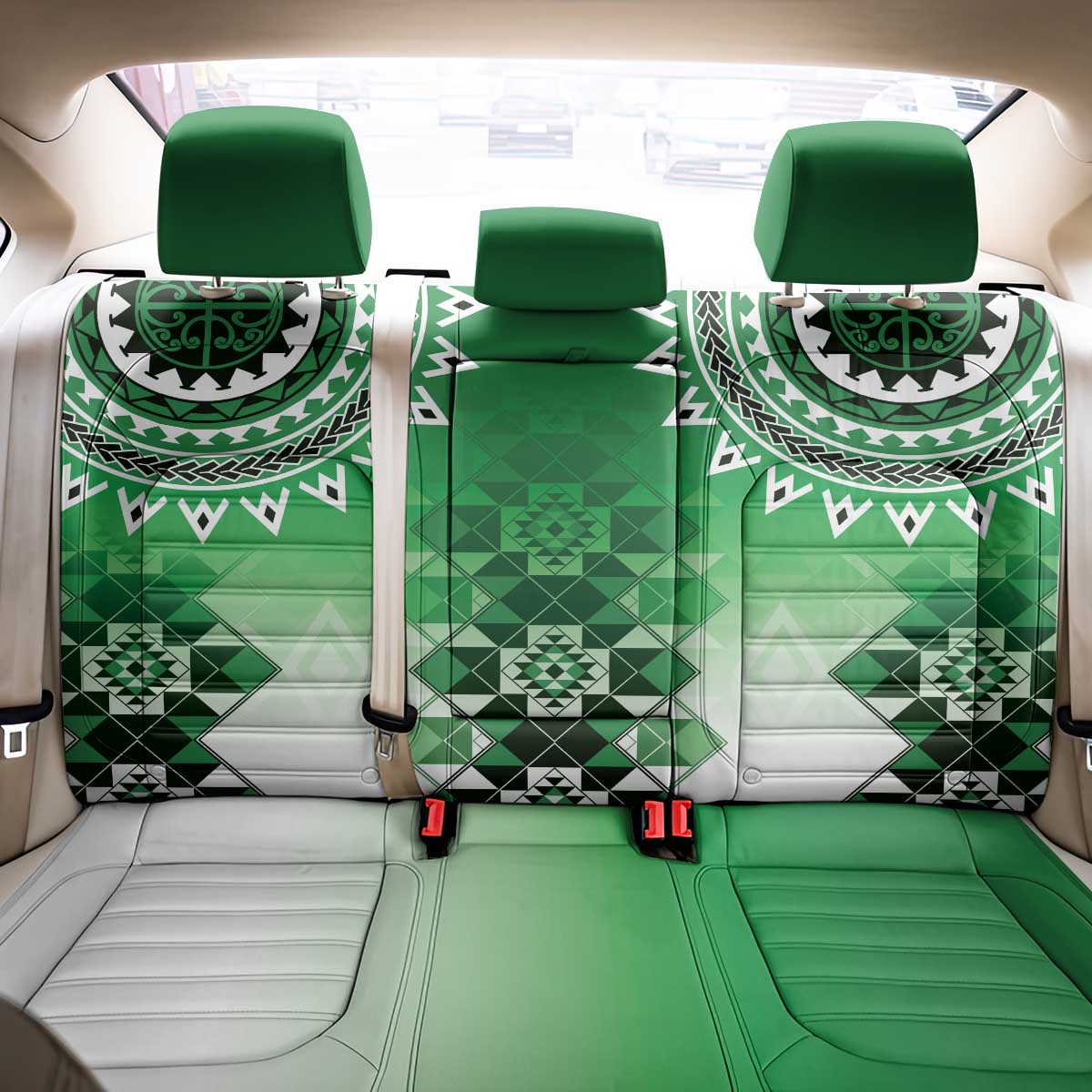 New Zealand Back Car Seat Cover Poutama Mix Green Taniko Inspired Art LT05
