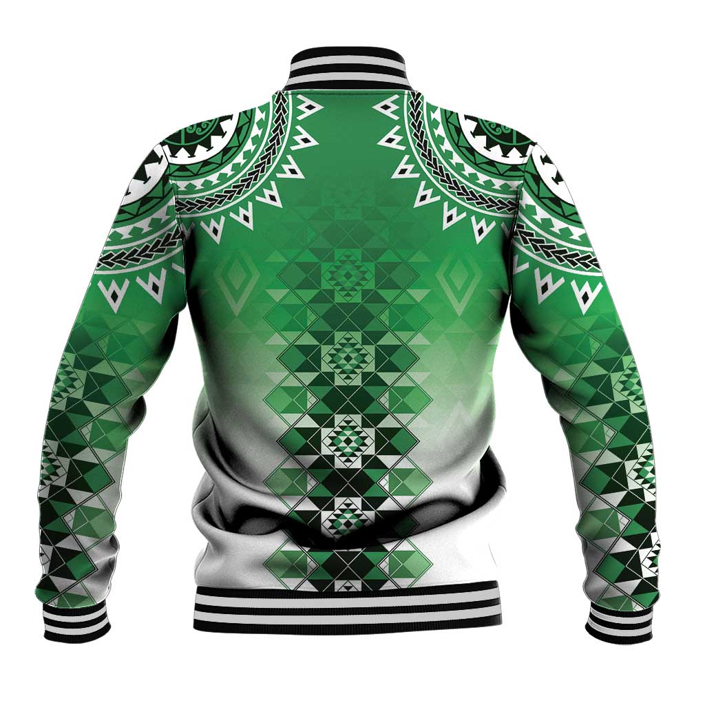 New Zealand Baseball Jacket Poutama Mix Green Taniko Inspired Art LT05 - Polynesian Pride