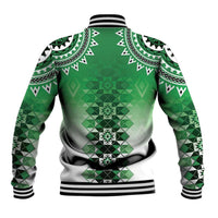 New Zealand Baseball Jacket Poutama Mix Green Taniko Inspired Art LT05 - Polynesian Pride